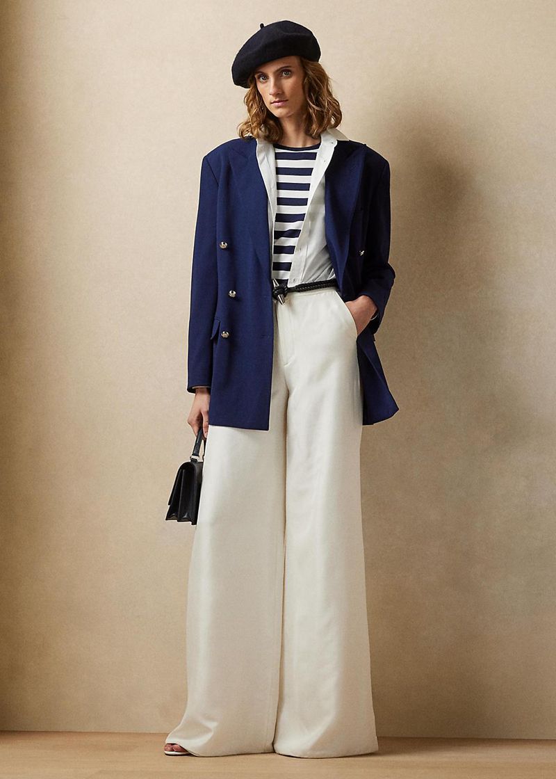 Spodnie Ralph Lauren Damska Białe Elaine Jedwab Shantung Wide-Leg 976235-ASI